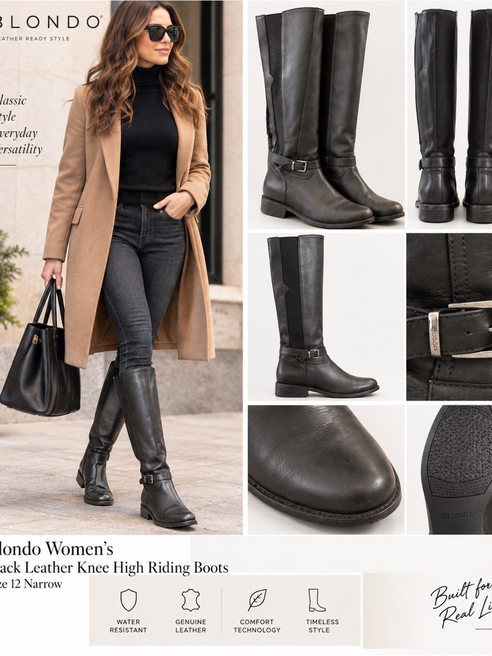 Blondo Women’s Black Leather Knee High Riding Boots 12 Narrow